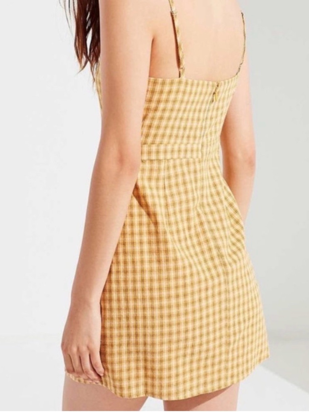 Urban Outfitters Emma Yellow Gingham Spaghetti Strap Mini Dress Size 6